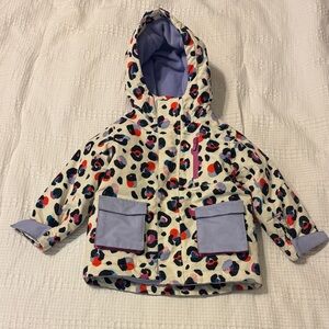 Hanna Andersson Toddler Ski Jacket in Purple and Snow Leopard